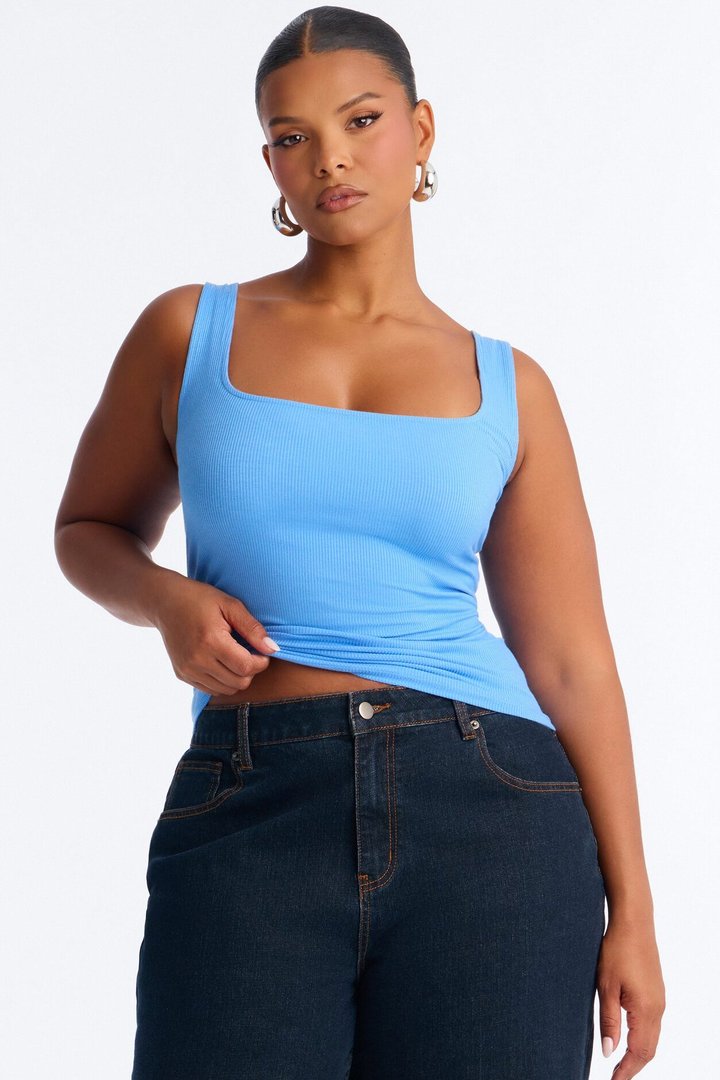 Madison Basic Square Neck Tank Top - Periwinkle
