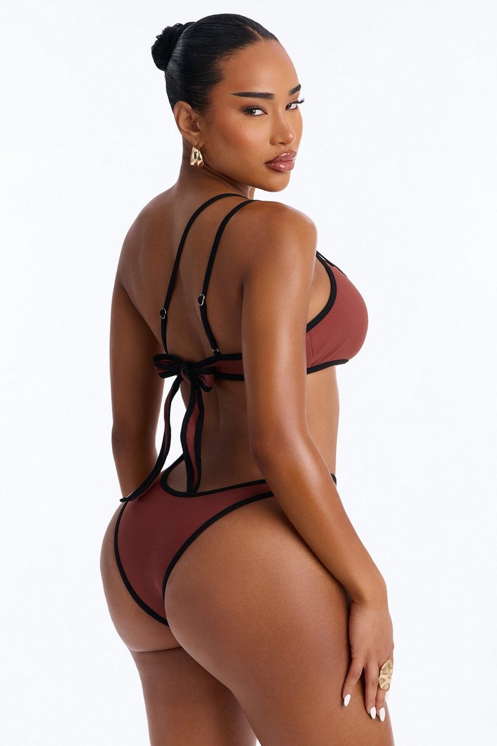 Riviera Ready 1 Piece One Shoulder Cut Out Swimsuit - Brown/combo