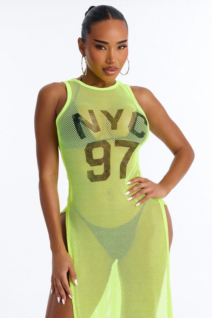 Poolside Chilling Fishnet Cover Up Dress - Yellow