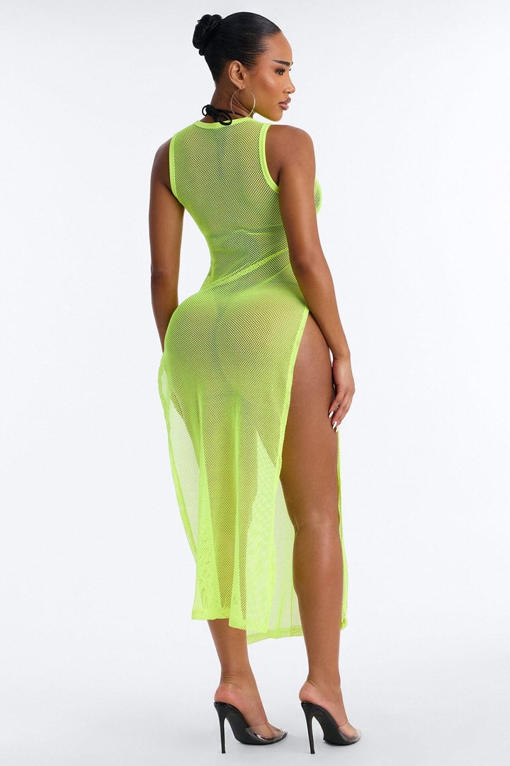Poolside Chilling Fishnet Cover Up Dress - Yellow