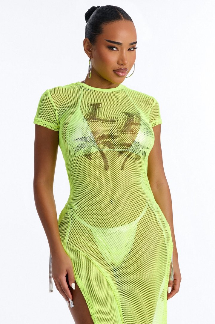 LA Nights Fishnet Cover Up Dress - Yellow