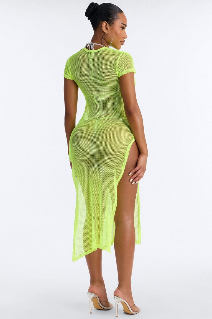 LA Nights Fishnet Cover Up Dress - Yellow