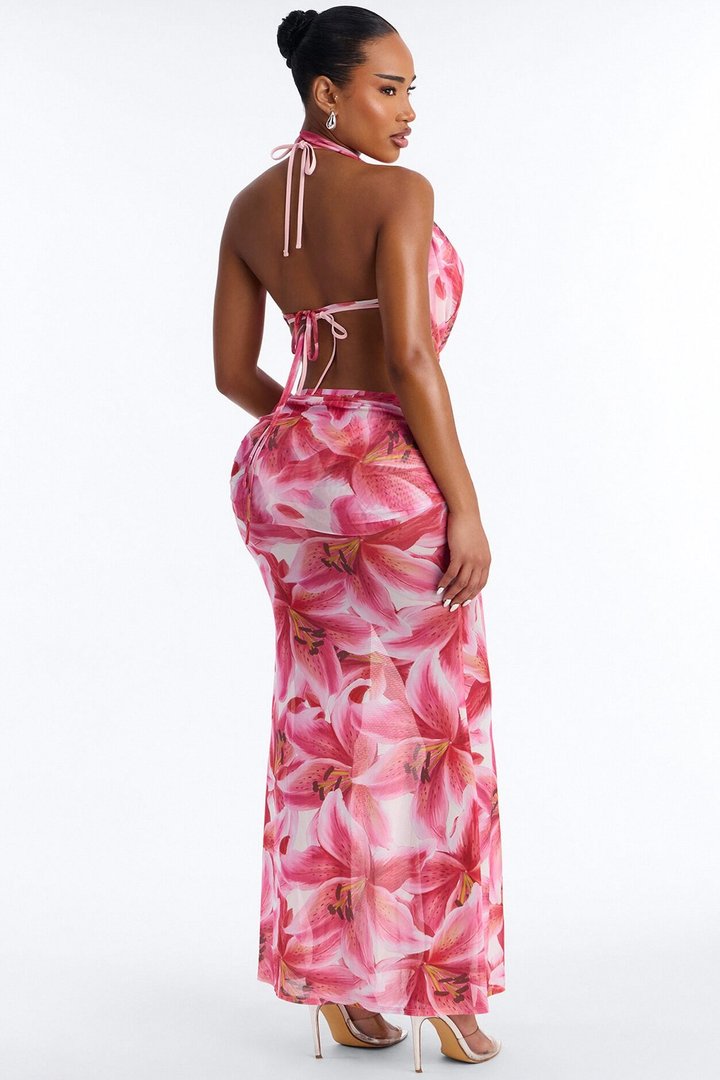 Allegra Floral 4 Piece Cowl Neck Sunsuit - Pink/combo