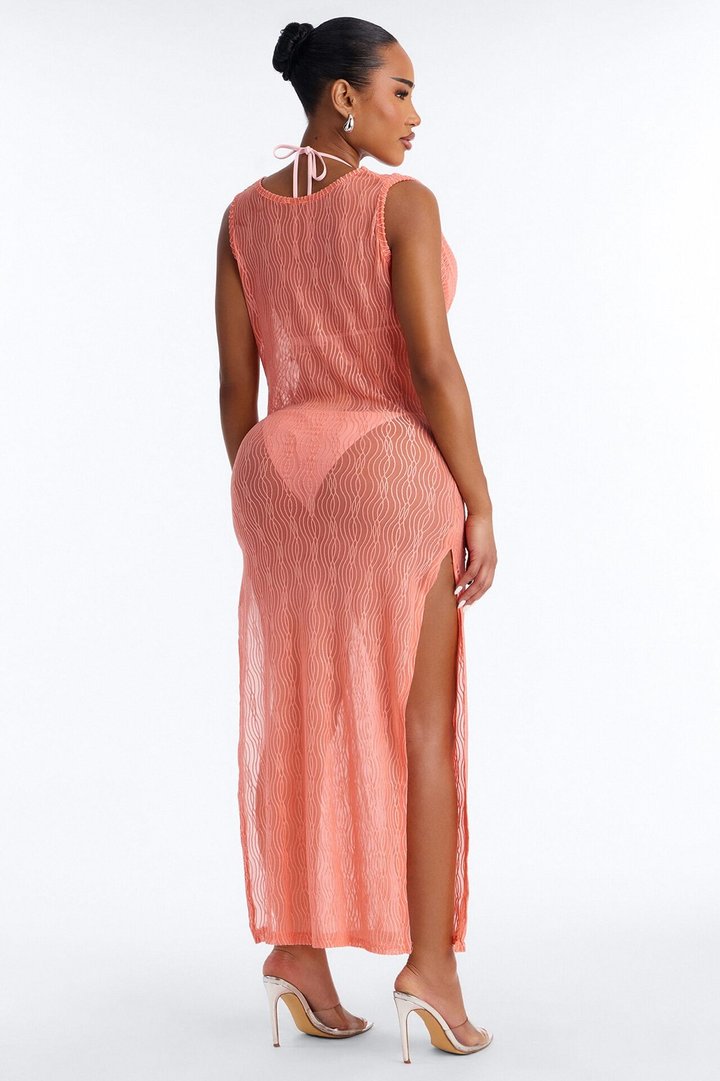 Sunshine Living Mesh Cover Up Cowl Midi Dress - Orange