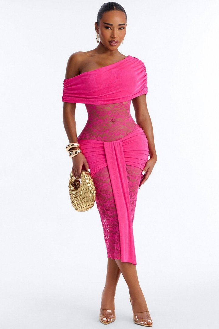 Shanaya Lace Midi Dress - Magenta