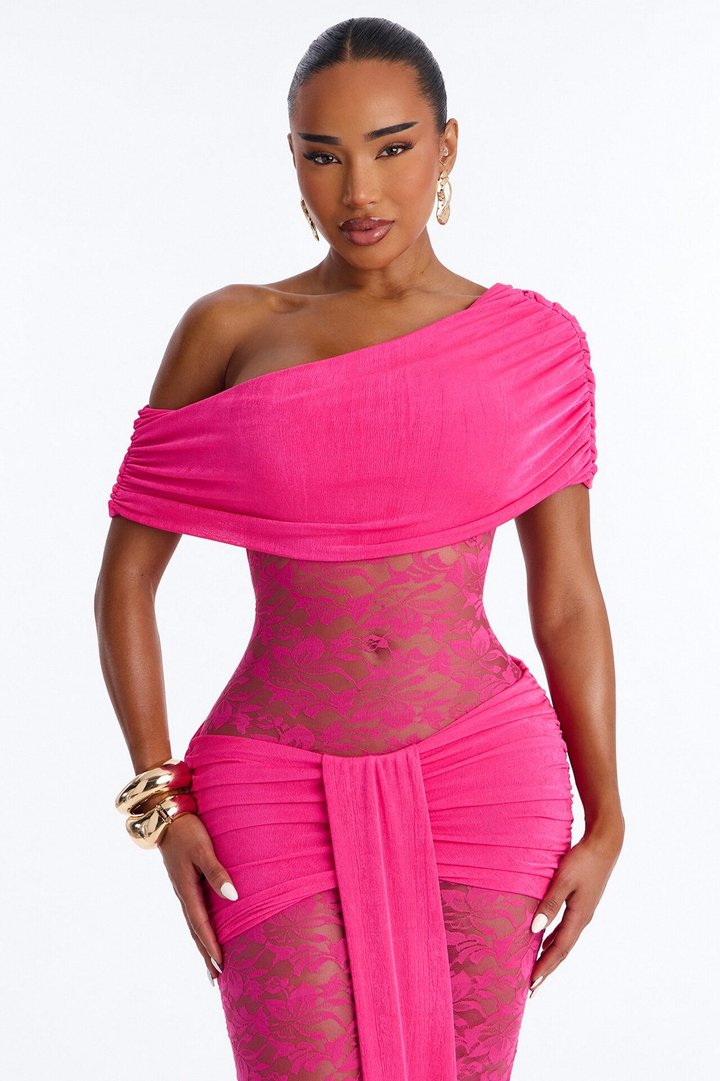 Shanaya Lace Midi Dress - Magenta
