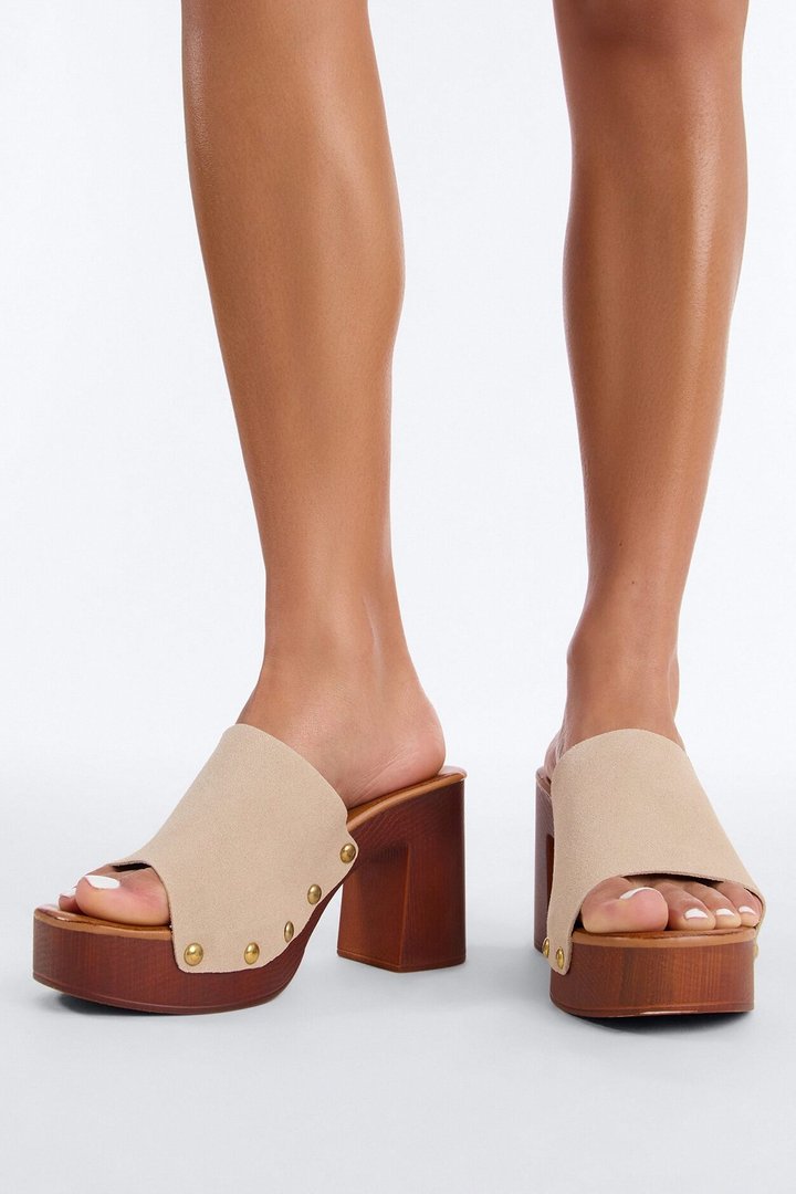 Olivia Platform Mules - Taupe