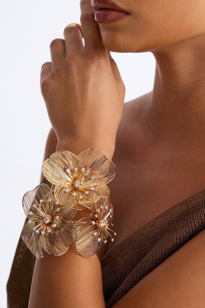 Clarissa Floral Cuff Bracelet - Gold