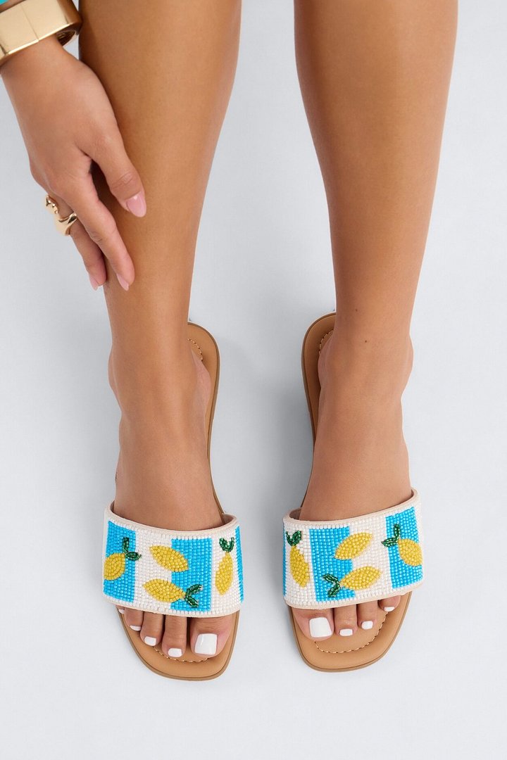 Fruitful Beaded Slip On Sandals - Yellow/combo