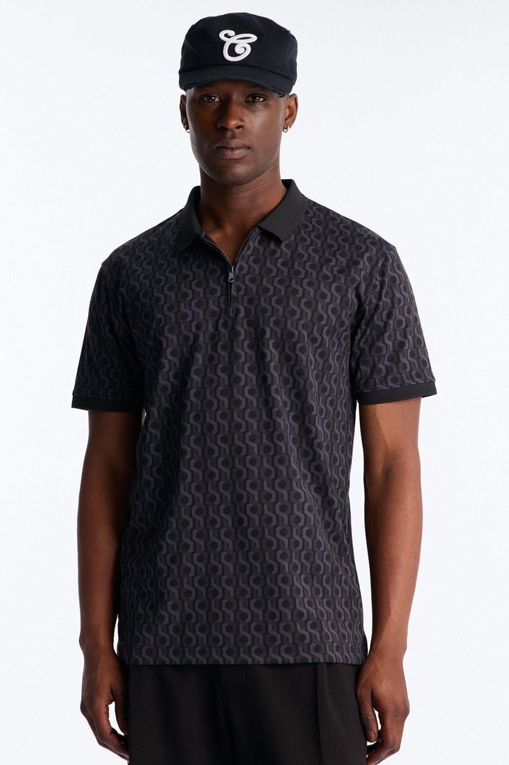 Circa Grid Quarter Zip Polo - Black/Grey