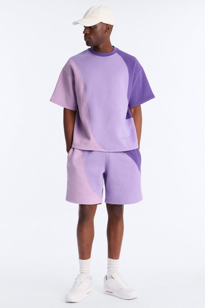Oversized Neapolitan Paneled Sweatshirt - Purple/combo