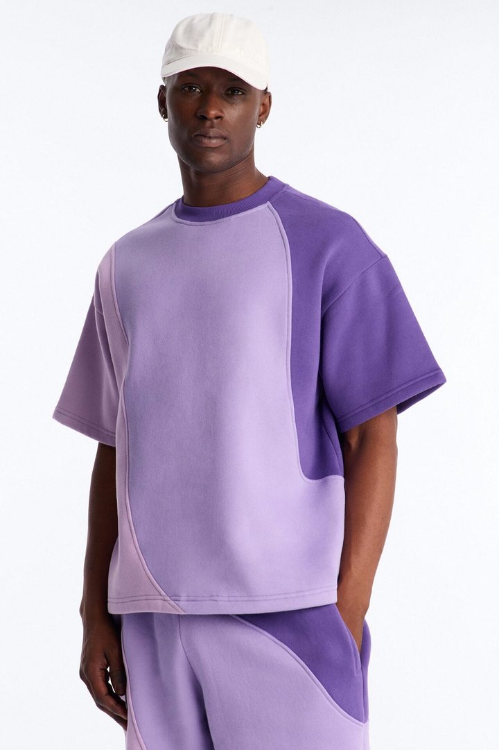 Oversized Neapolitan Paneled Sweatshirt - Purple/combo