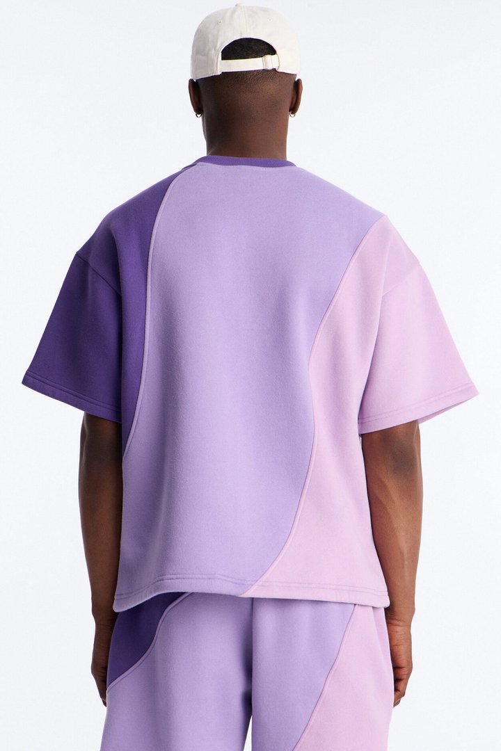 Oversized Neapolitan Paneled Sweatshirt - Purple/combo