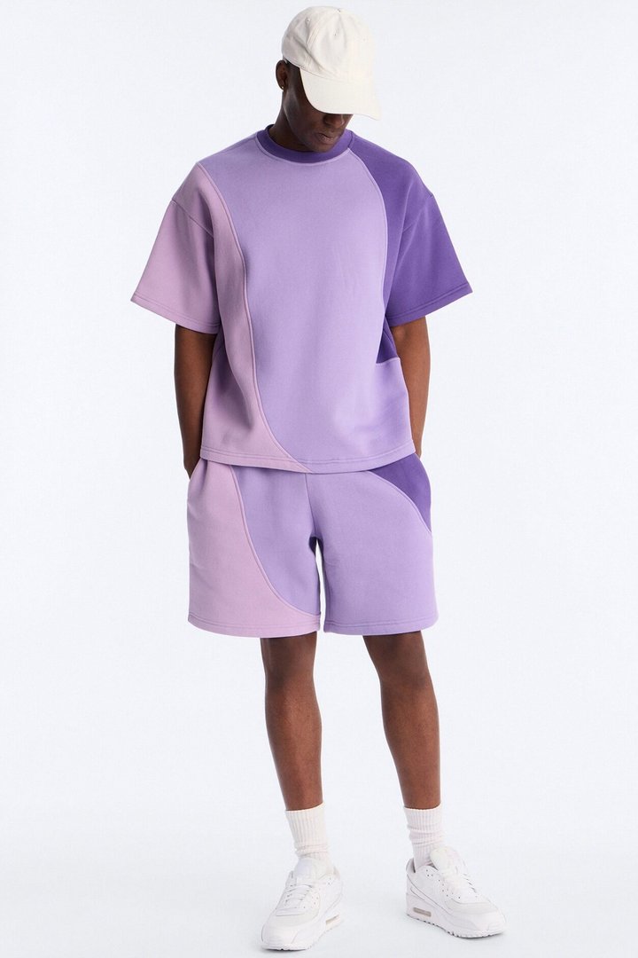 Neapolitan Paneled Relaxed Sweatshort - Purple/combo