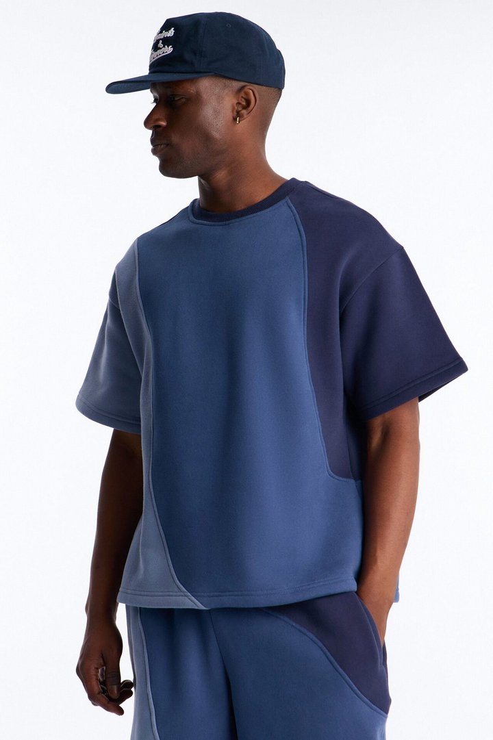 Oversized Neapolitan Paneled Sweatshirt - Blue/combo