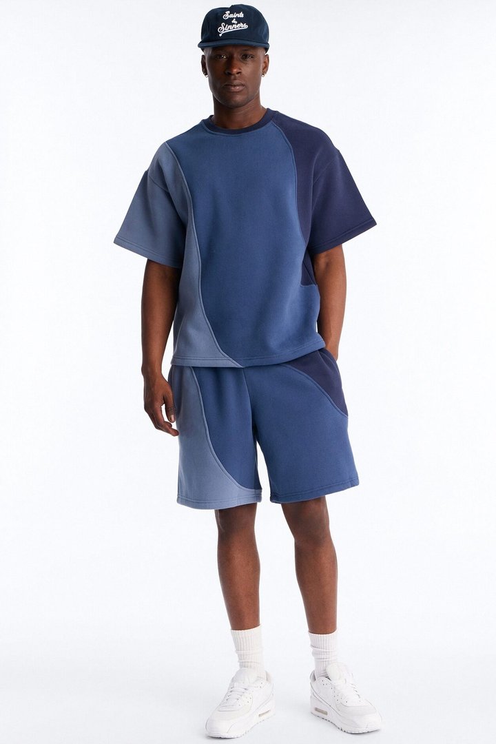 Neapolitan Paneled Relaxed Sweatshort - Blue/combo