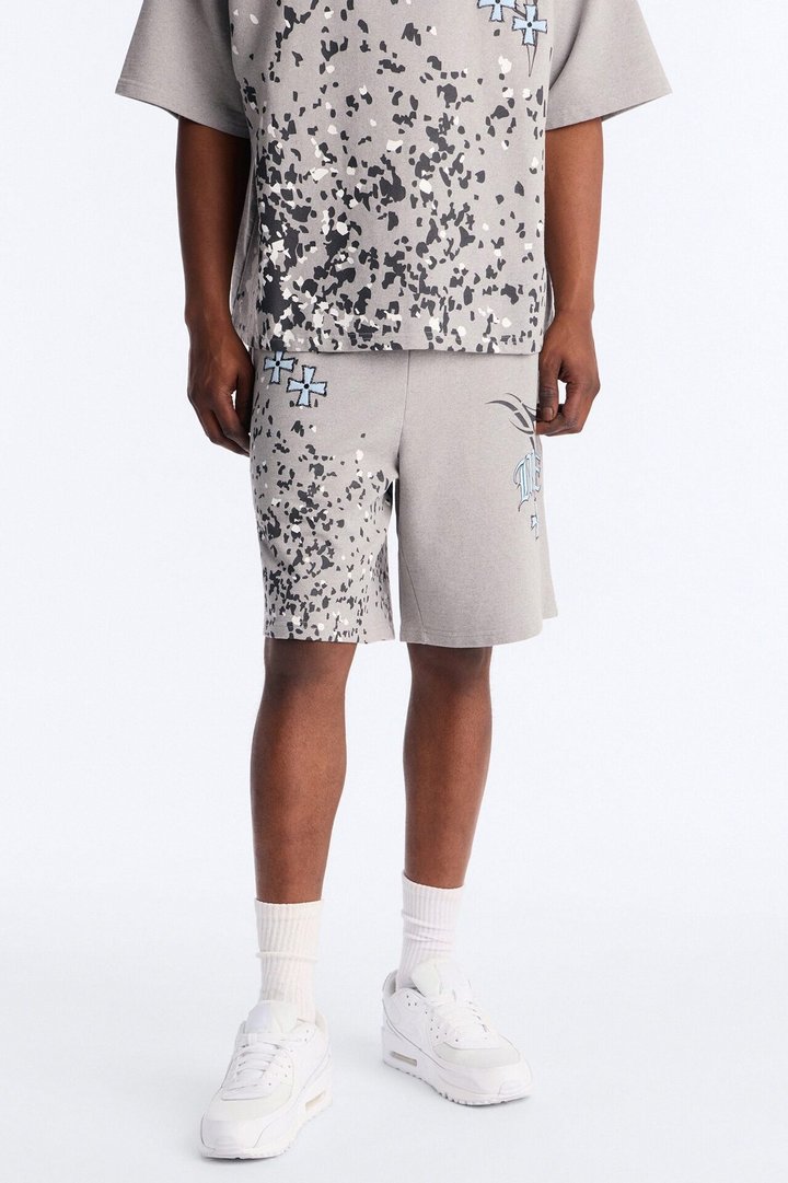 Menace Paint Splatter Embroidered Relaxed Sweatshort - Grey