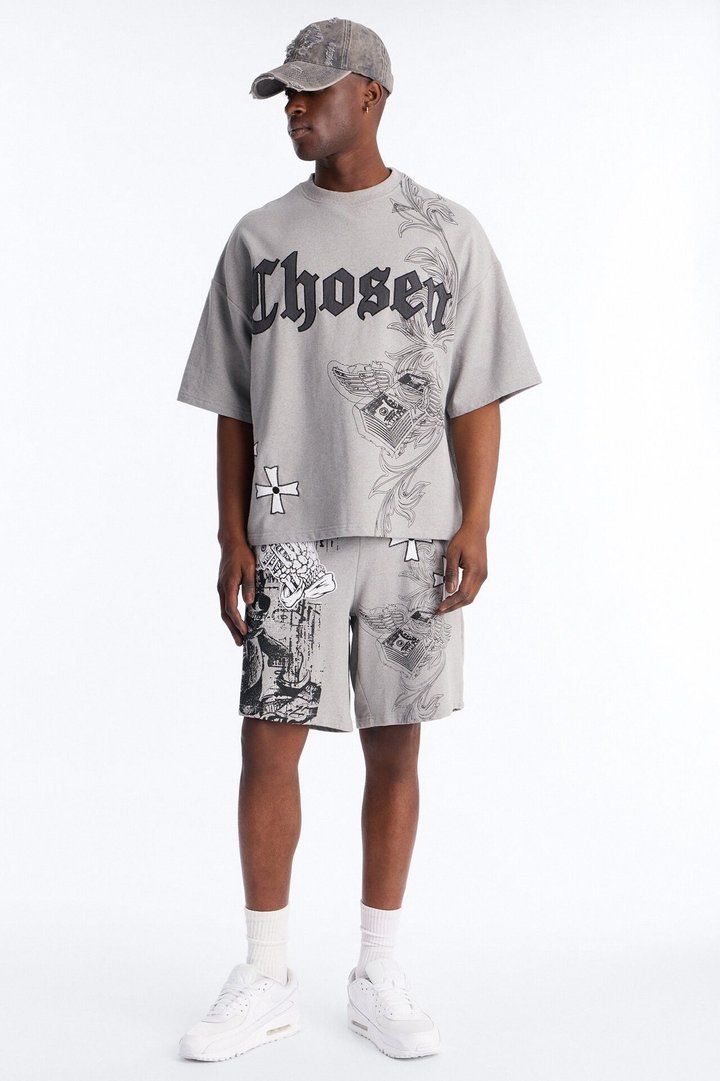 Chosen One Patch Oversized French Terry Tee - Grey