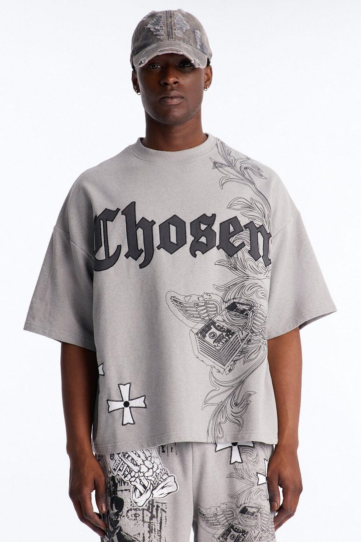 Chosen One Patch Oversized French Terry Tee - Grey