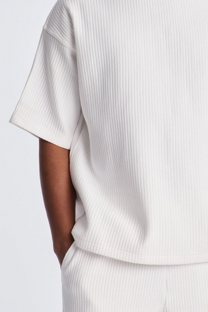 Textured Oversized Short Sleeve Fleece Tee - Cream