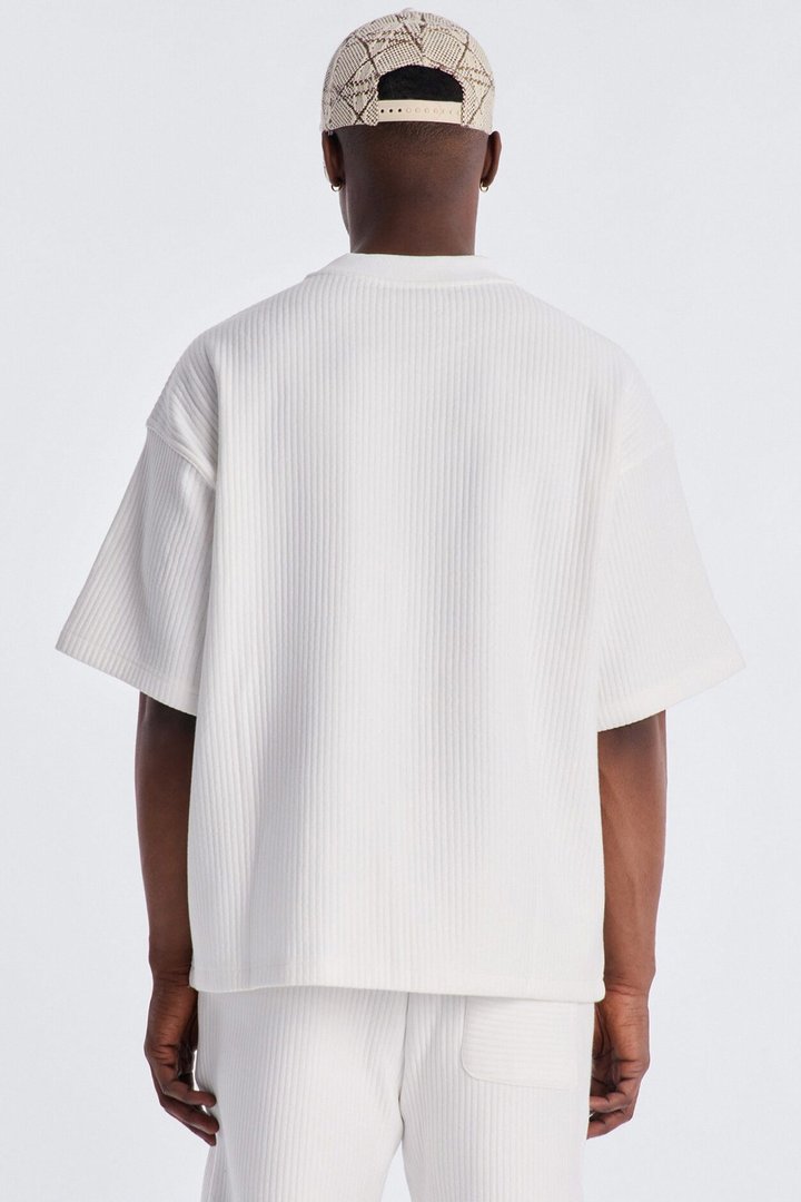 Textured Oversized Short Sleeve Fleece Tee - Cream