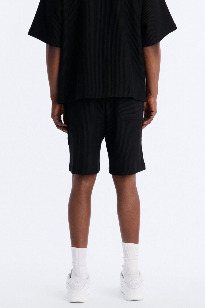 Textured Relaxed Sweatshort - Black