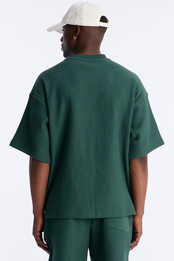 Textured Oversized Short Sleeve Fleece Tee - Hunter Green