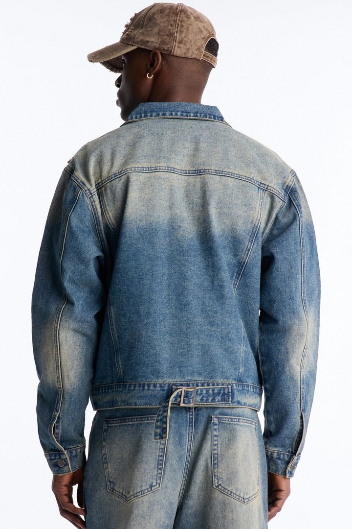 Atelier Brooch Pin Denim Trucker Jacket - Vintage Blue Wash
