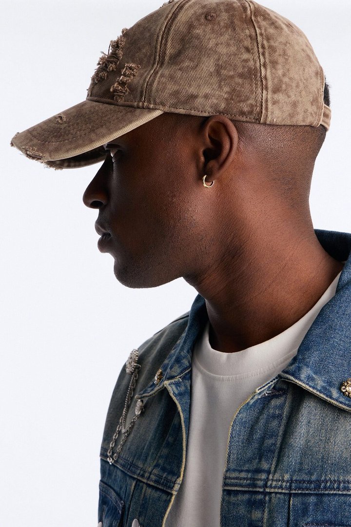 Distressed Damaged Wash Snapback Hat - Brown