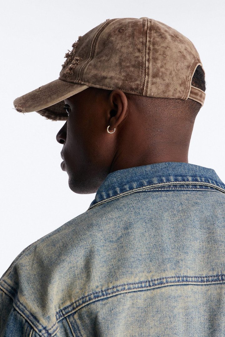 Distressed Damaged Wash Snapback Hat - Brown