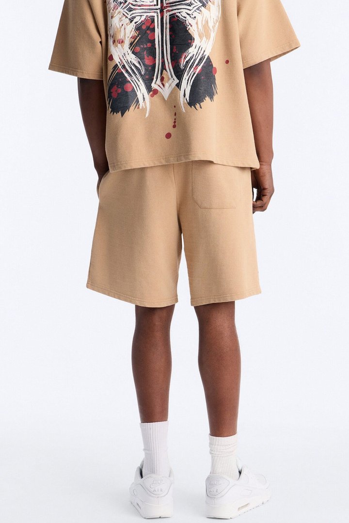 Count Your Blessings Embroidered Relaxed Sweatshort - Tan