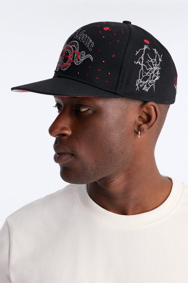 Fly Alone Graphic Embroidered Snapback Hat - Black