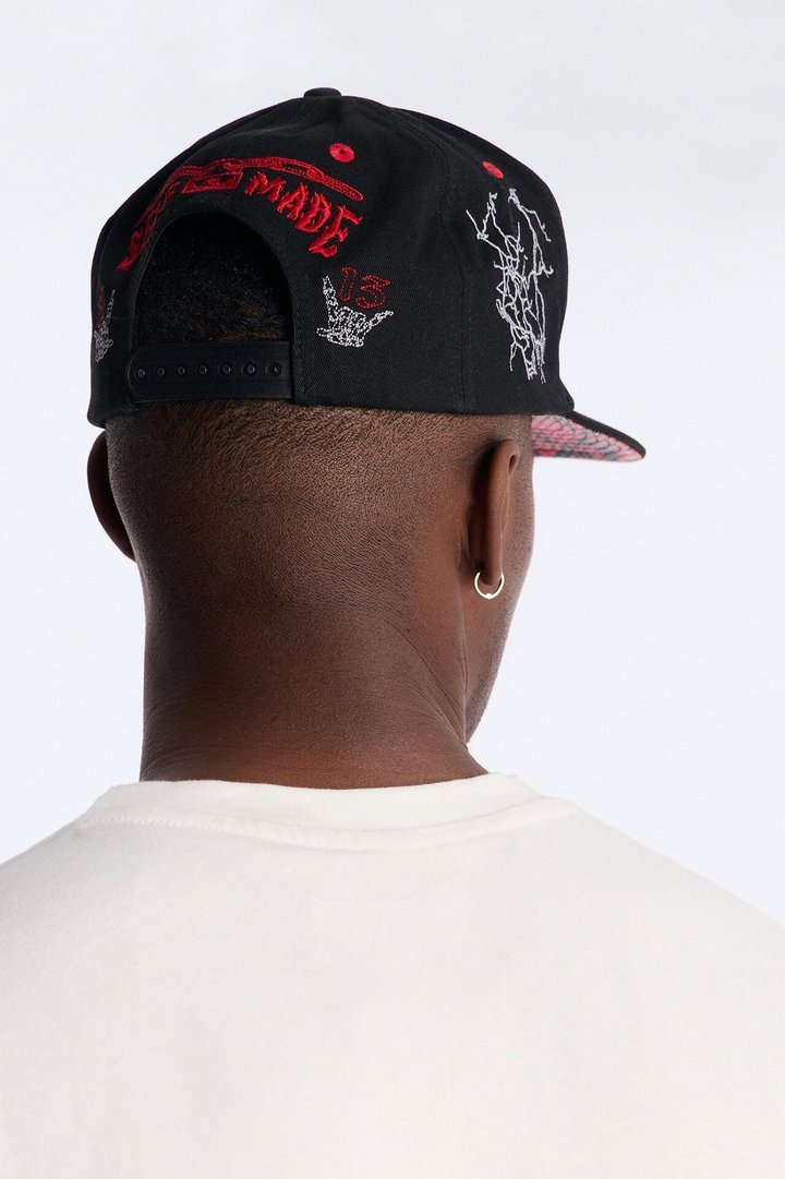 Fly Alone Graphic Embroidered Snapback Hat - Black