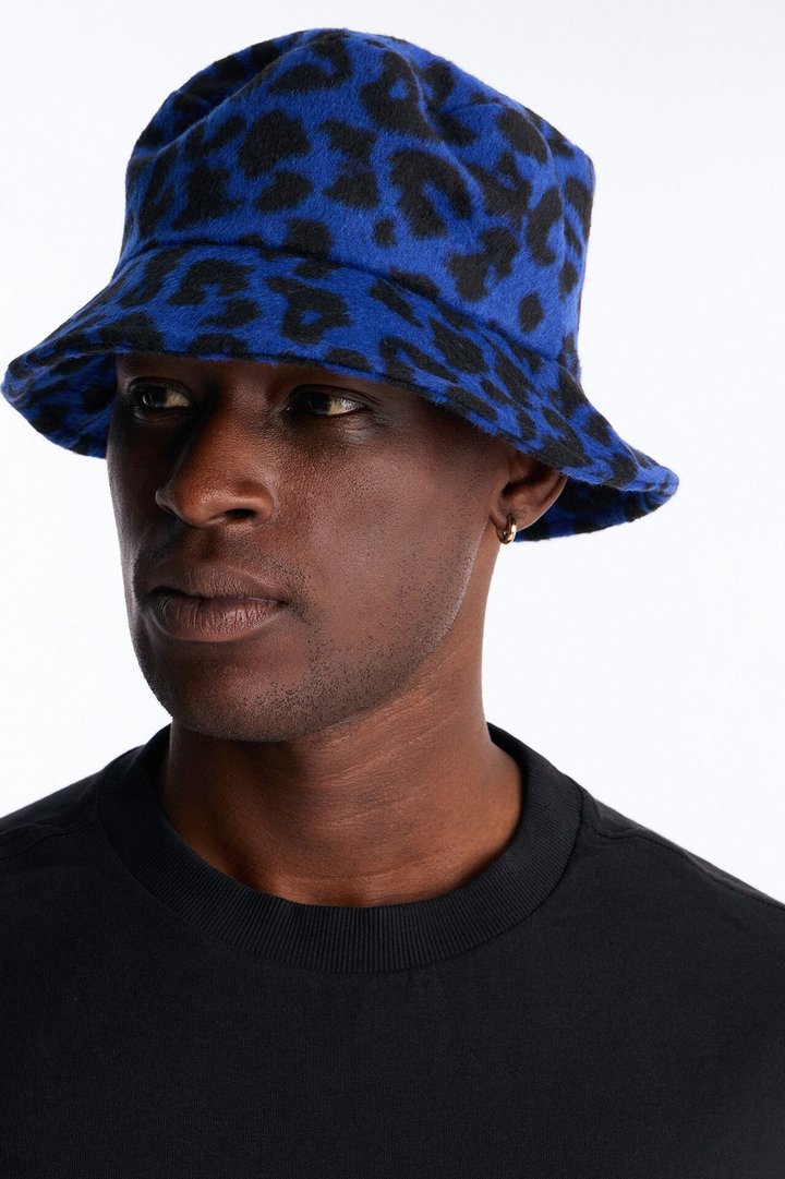 Leopard Print Bucket Hat - Blue