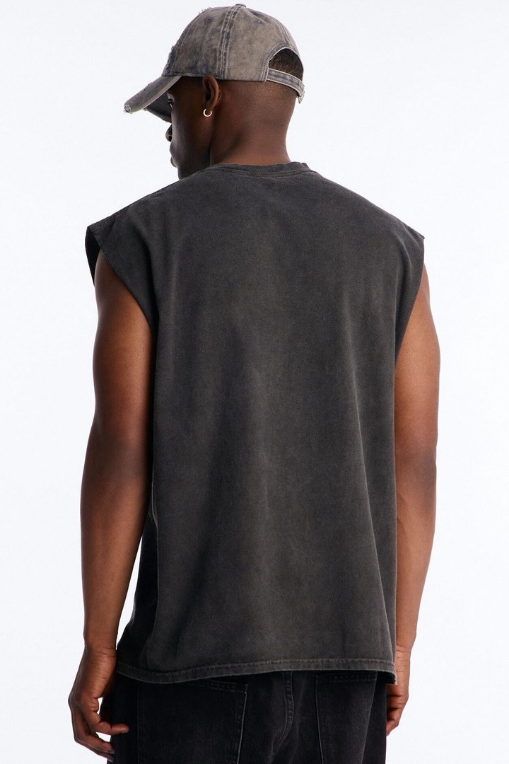 NYC Strong Vintage Oversized Muscle Tee - Black Wash