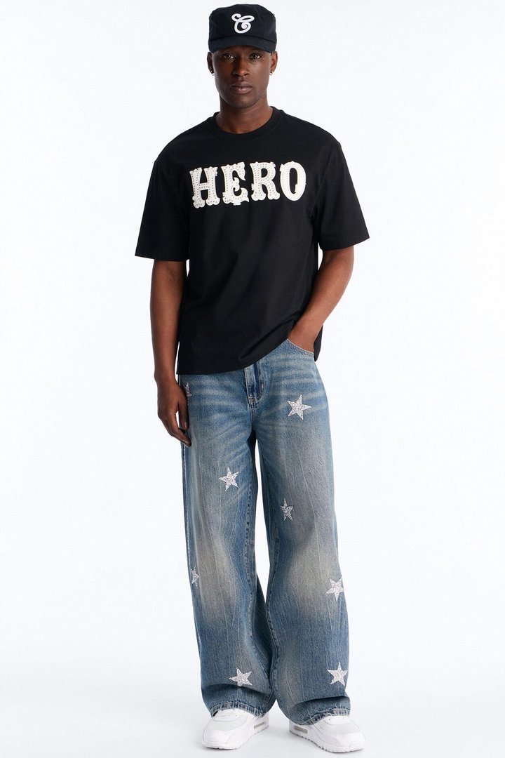 Baggy Cosmic Star Tux Jean - Medium Blue Wash