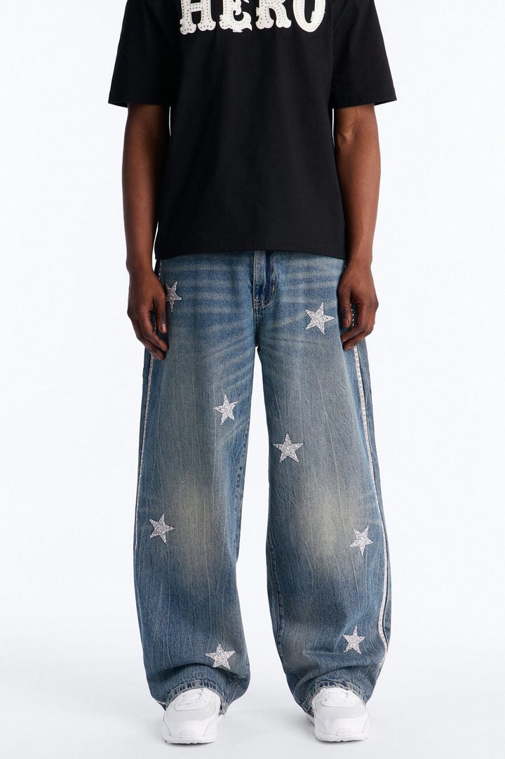 Baggy Cosmic Star Tux Jean - Medium Blue Wash
