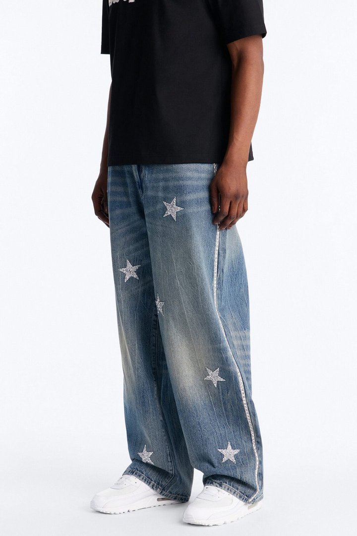 Baggy Cosmic Star Tux Jean - Medium Blue Wash
