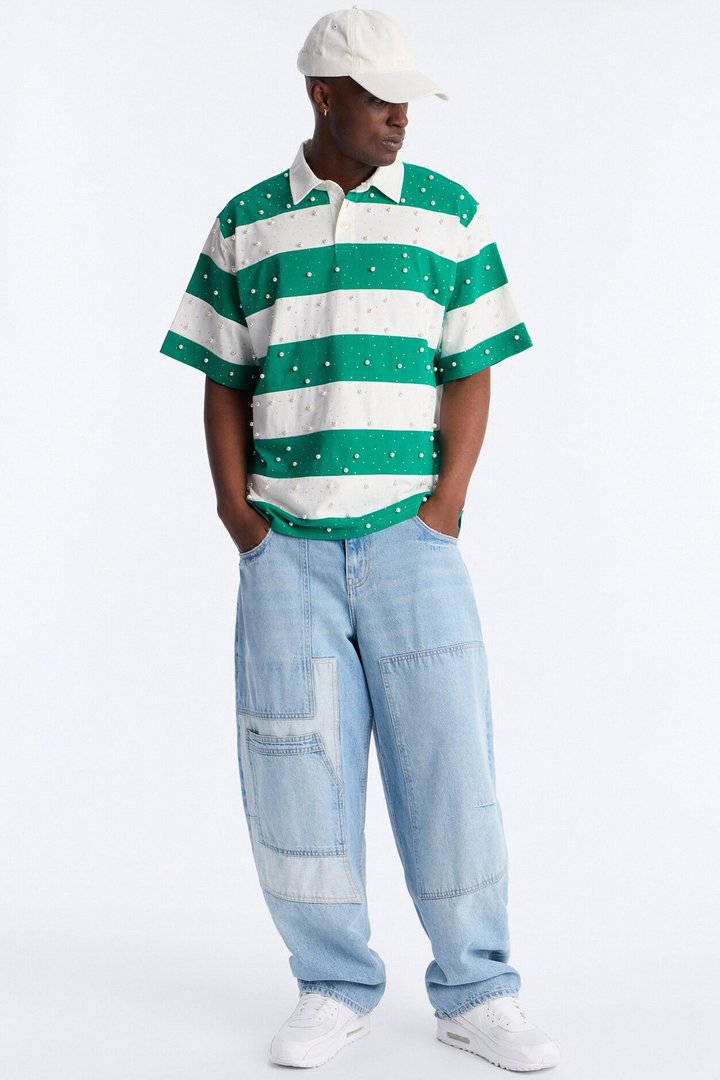 Relaxed Marginalia Pearl Stripe Polo - Green/combo