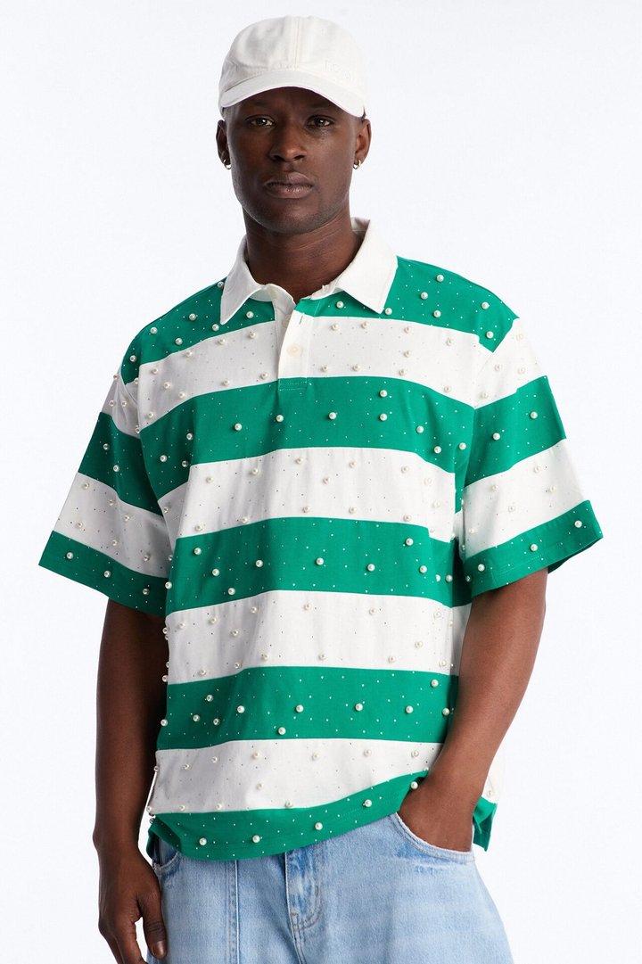 Relaxed Marginalia Pearl Stripe Polo - Green/combo