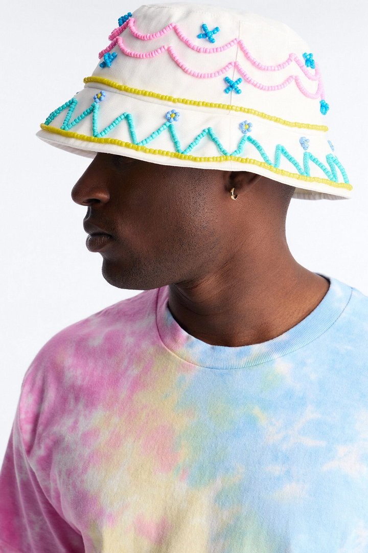West Coast Beaded Bucket Hat - White