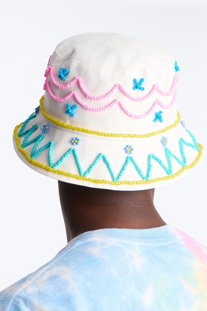 West Coast Beaded Bucket Hat - White