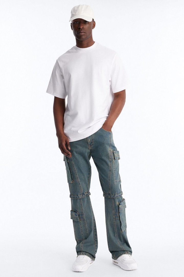 Stacked Slim Flare Utility Moto Cargo Jean - Dark Wash