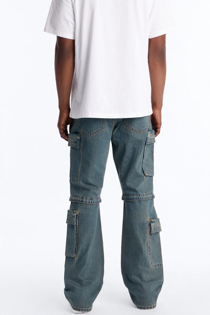 Stacked Slim Flare Utility Moto Cargo Jean - Dark Wash