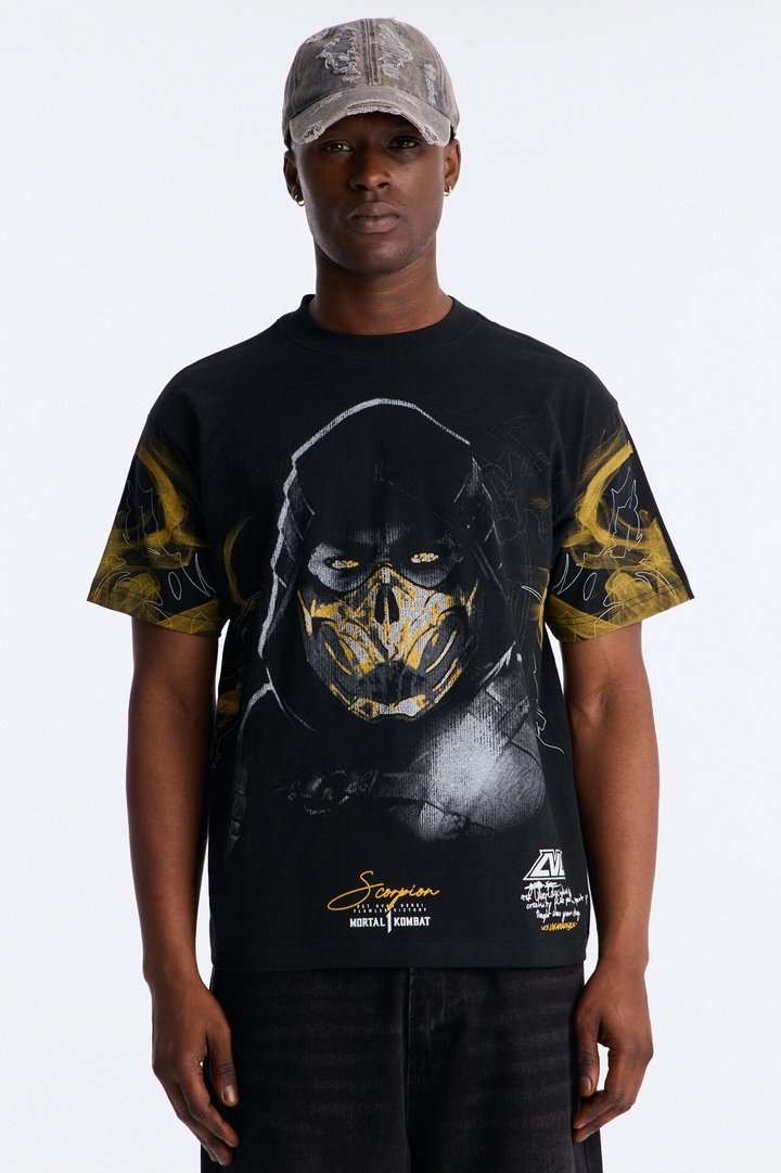 Mortal Kombat Scorpion Heavy Weight Boxy Short Sleeve Tee - Black