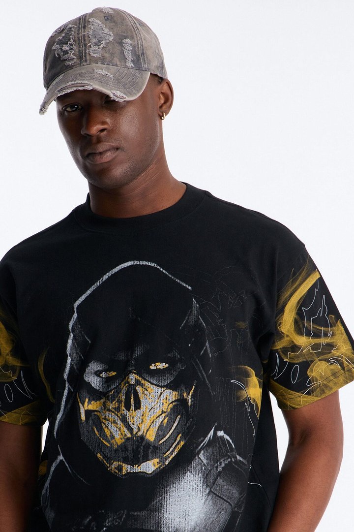 Mortal Kombat Scorpion Heavy Weight Boxy Short Sleeve Tee - Black