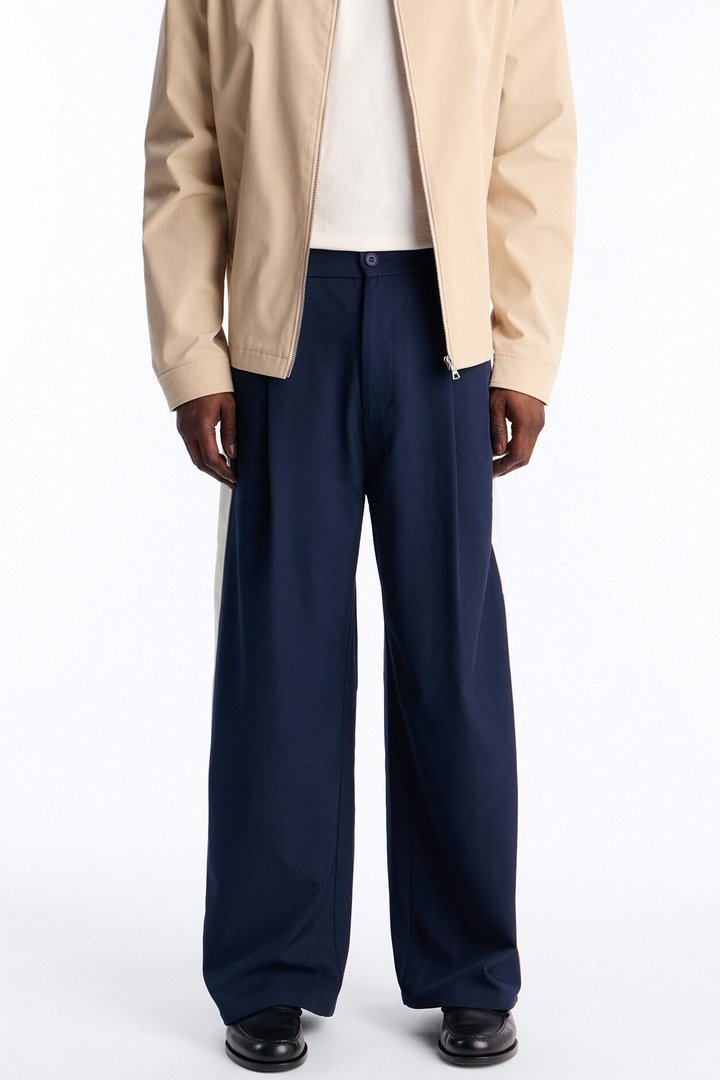Satin Side Stripe Wide Leg Trouser - Navy/combo