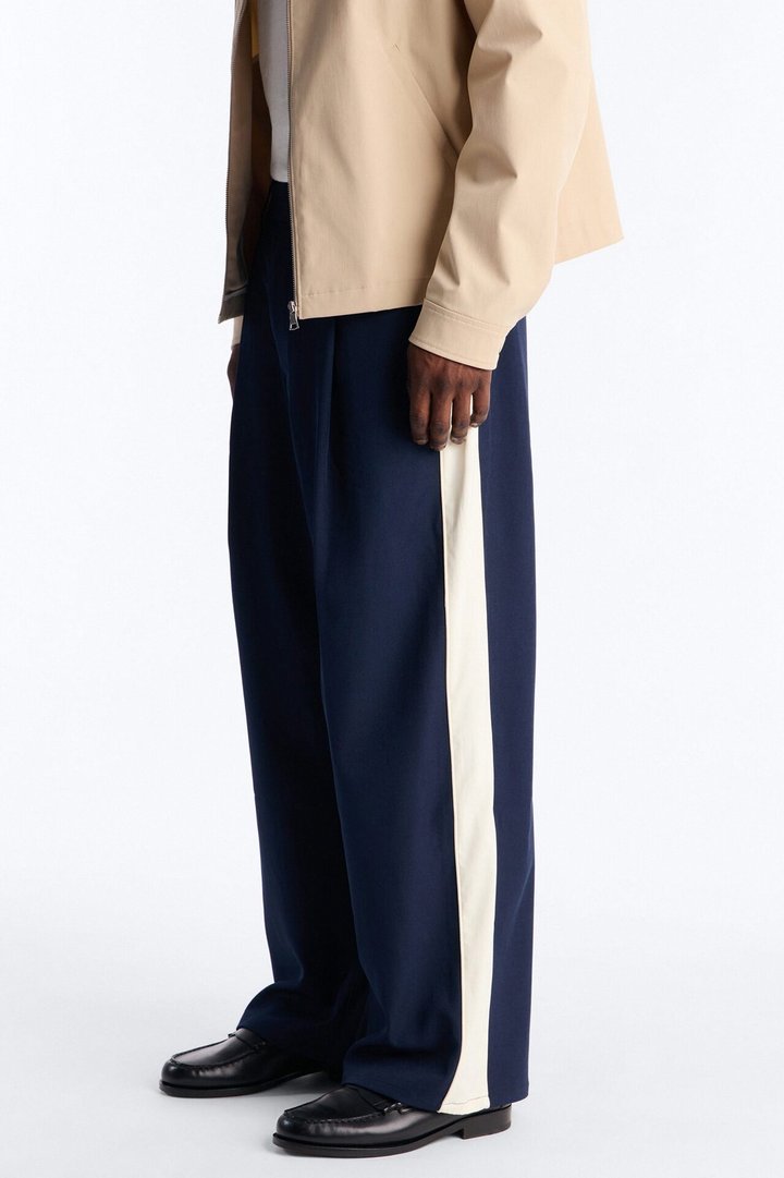 Satin Side Stripe Wide Leg Trouser - Navy/combo