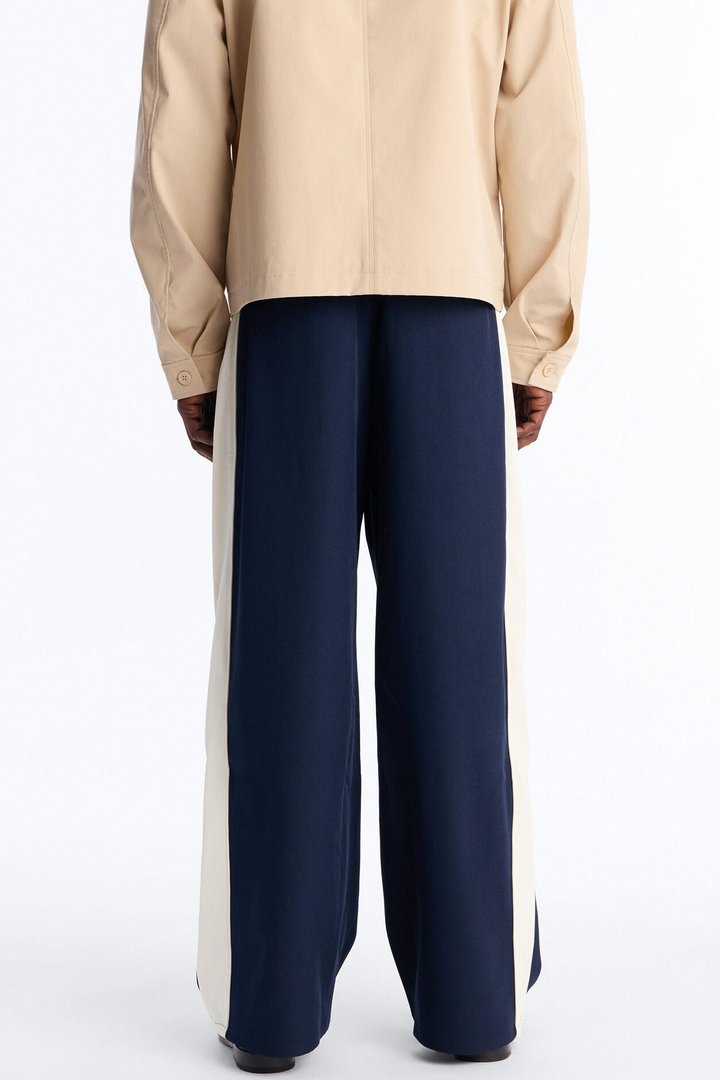 Satin Side Stripe Wide Leg Trouser - Navy/combo