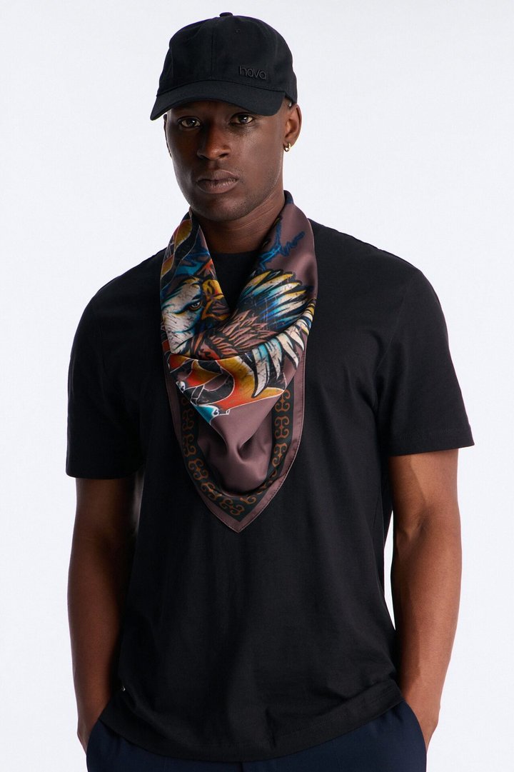 Free Bird Eagle And Skull Large Satin Bandana - Brown